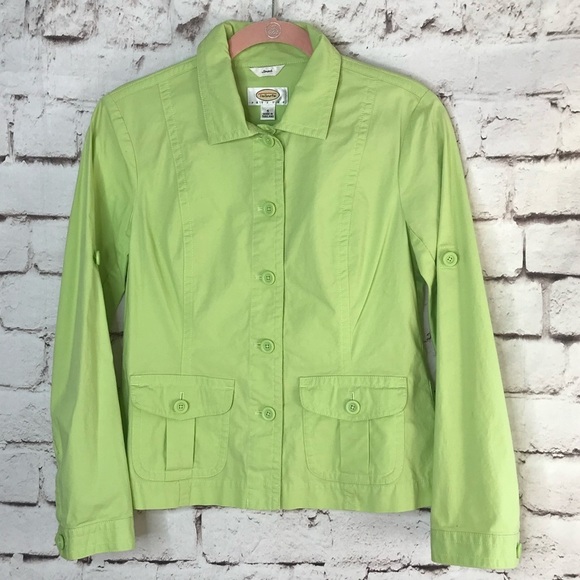TALBOTS Petite Size 4P Lime Green lightweight Safari cotton blazer jacket - Picture 15 of 15